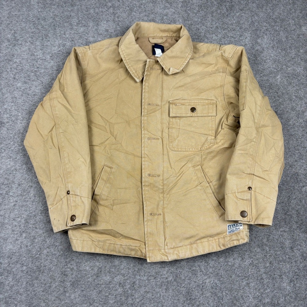 Gap Canvas Workwear Jacket Kids Medium Tan Chore Barn Utility Rugged Heavy‎ Duty